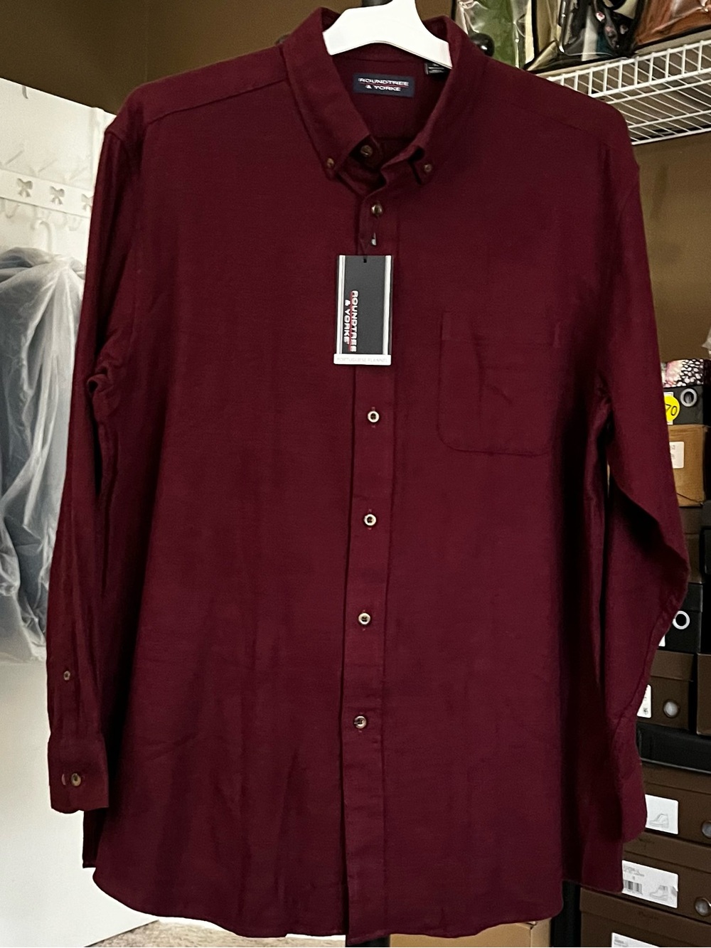 NWT Roundtree & Yorke Men's Button-Down Portuguese Flannel Shirt In Burgundy